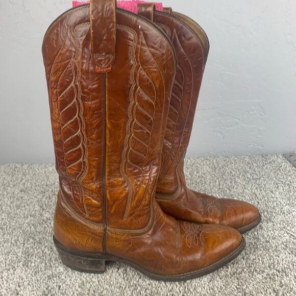 Vtg Levi's 1980s Cowboy Boots Men's 9.5 Brown Leather Orange Tab Western - Picture 2 of 12